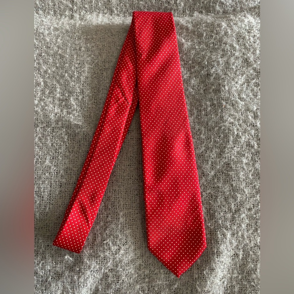 Vibrant Red and White Polka Dot Silk Tie
